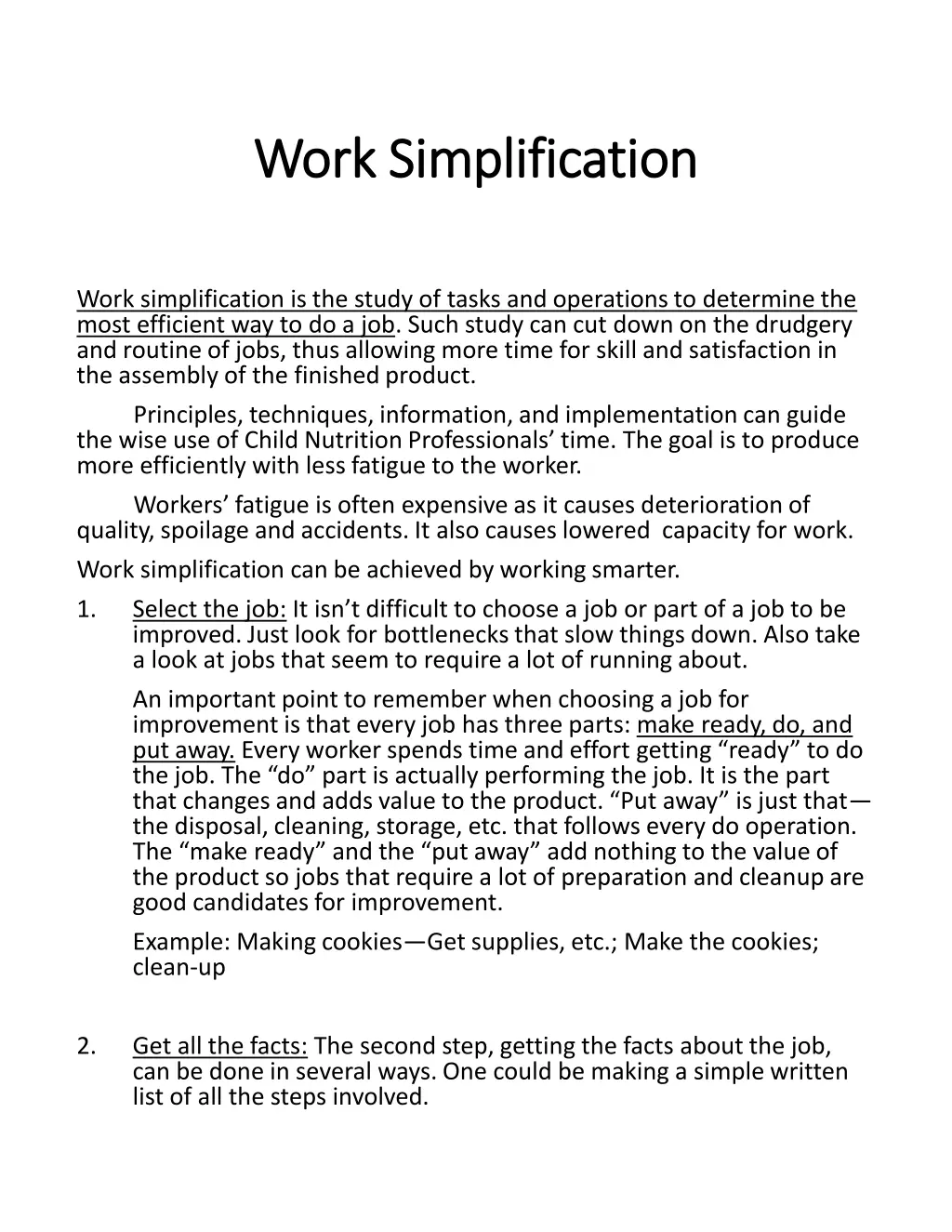 work simplification work simplification