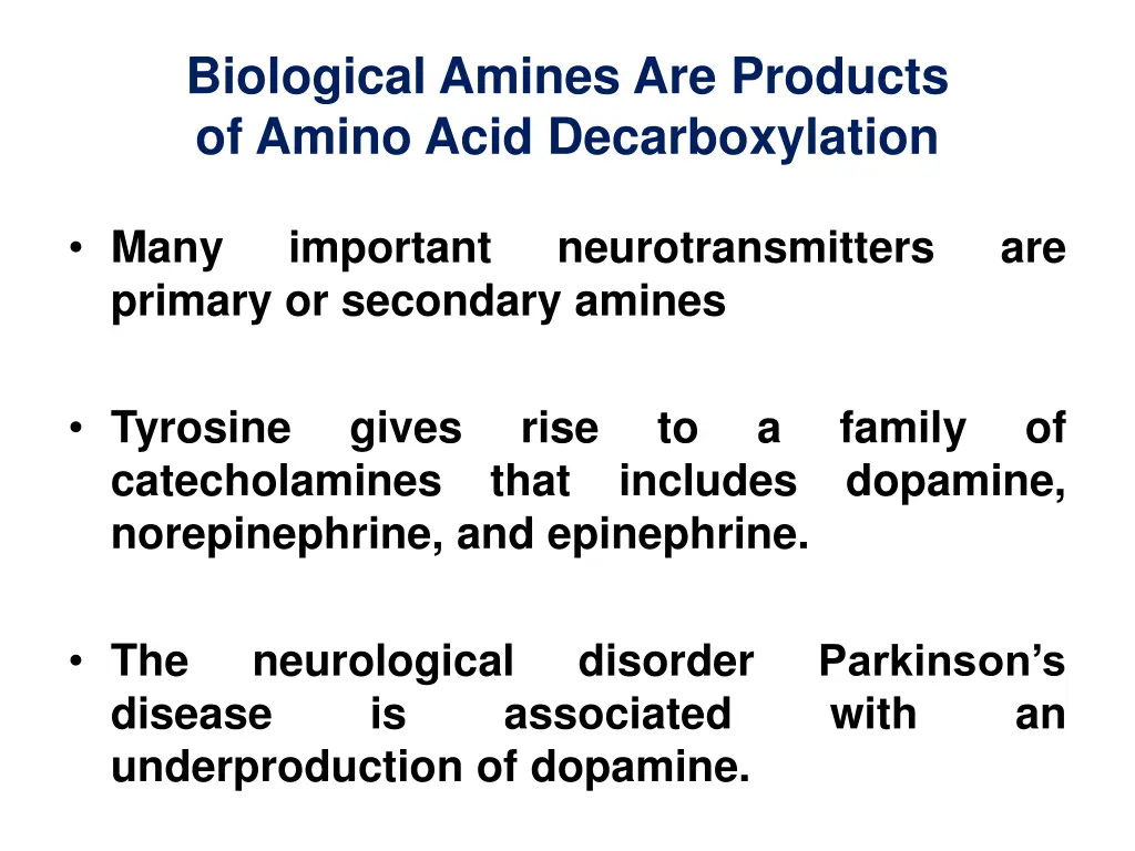 biological amines are products of amino acid