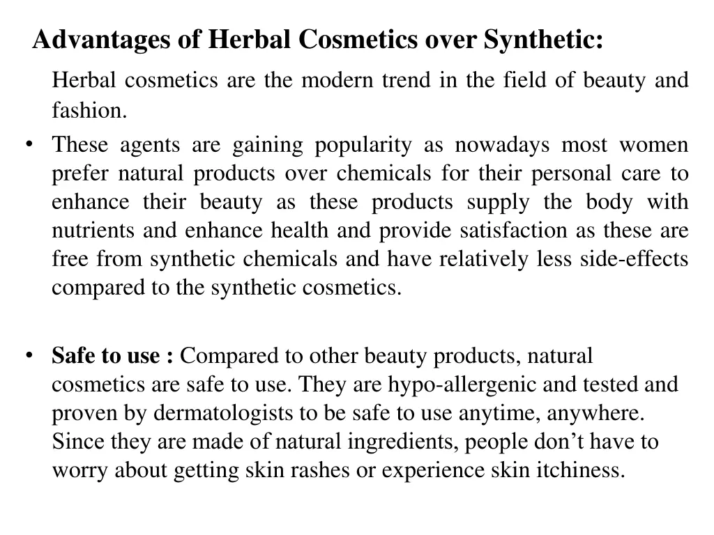 advantages of herbal cosmetics over synthetic