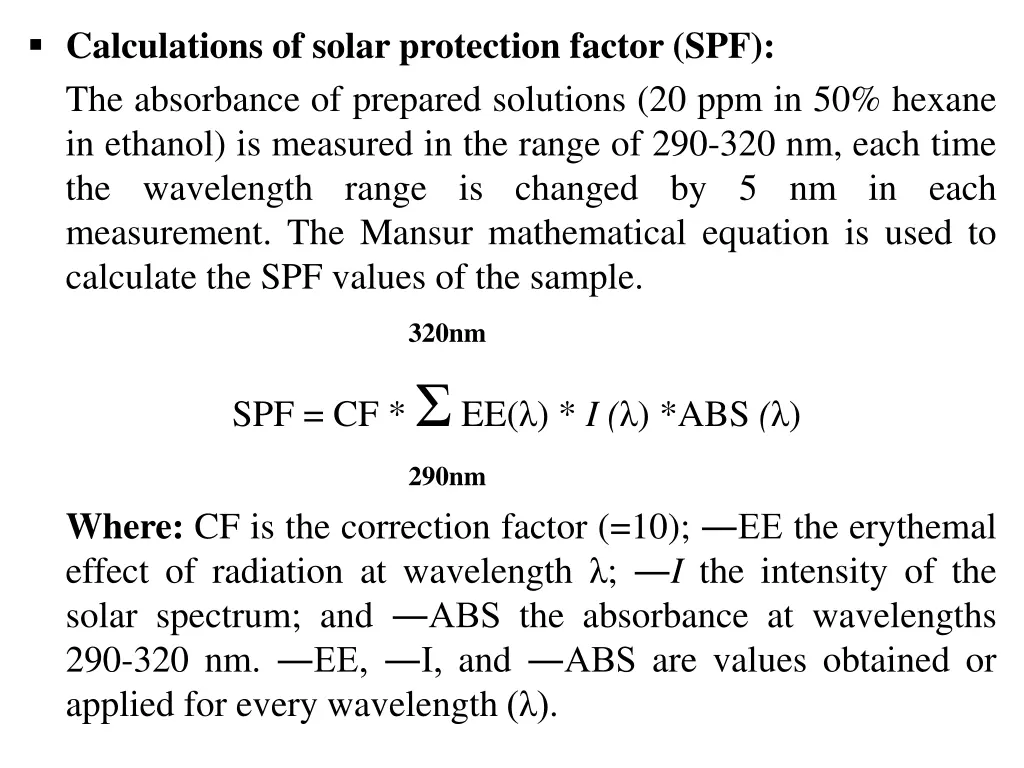 calculations of solar protection factor