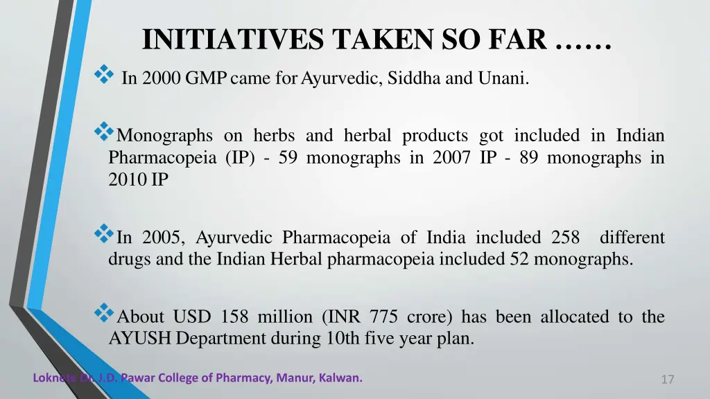 initiatives taken so far in 2000 gmpcame