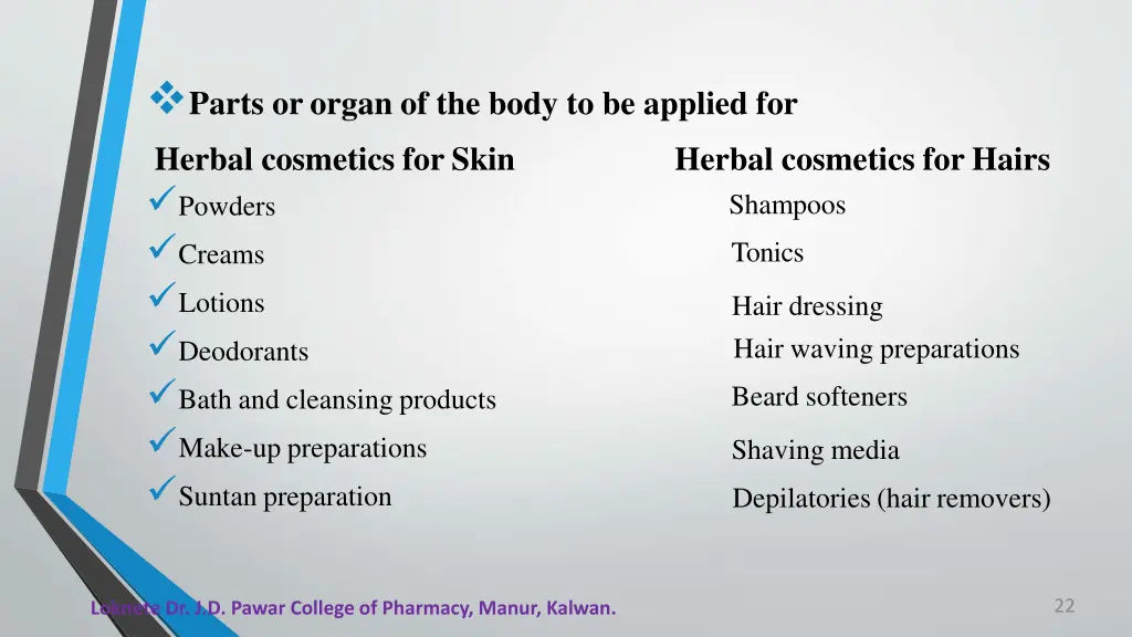 parts or organ of the body to be applied