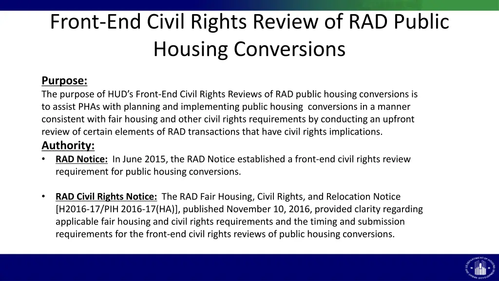 front end civil rights review of rad public