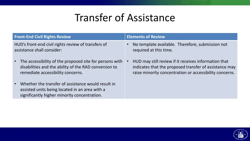 transfer of assistance