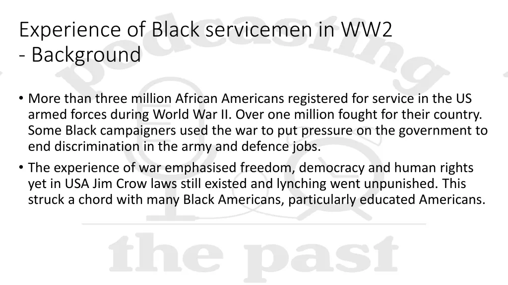 experience of black servicemen in ww2 background