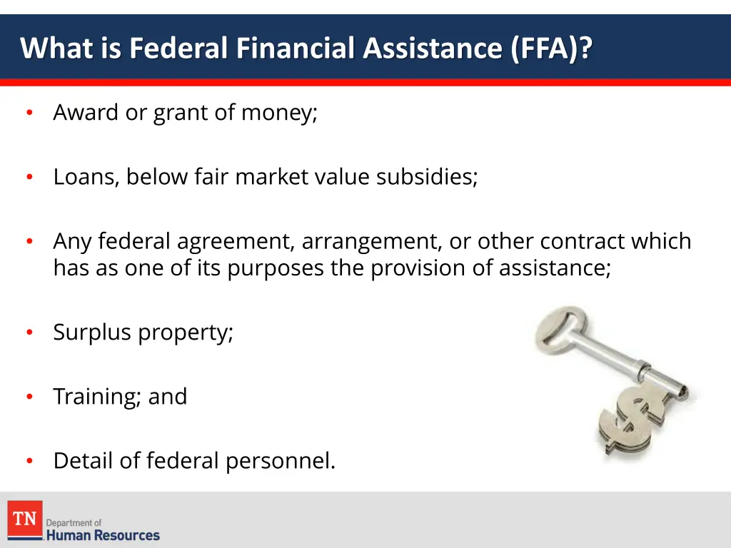 what is federal financial assistance ffa