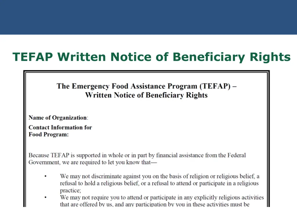 tefap written notice of beneficiary rights