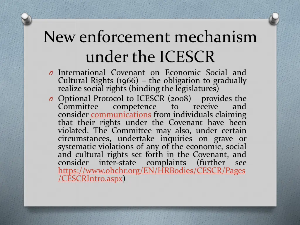 new enforcement mechanism under the icescr