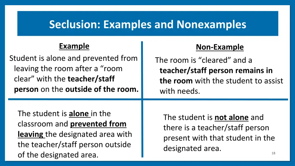 seclusion examples and nonexamples