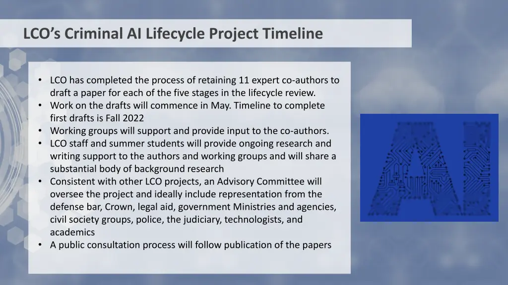 lco s criminal ai lifecycle project timeline