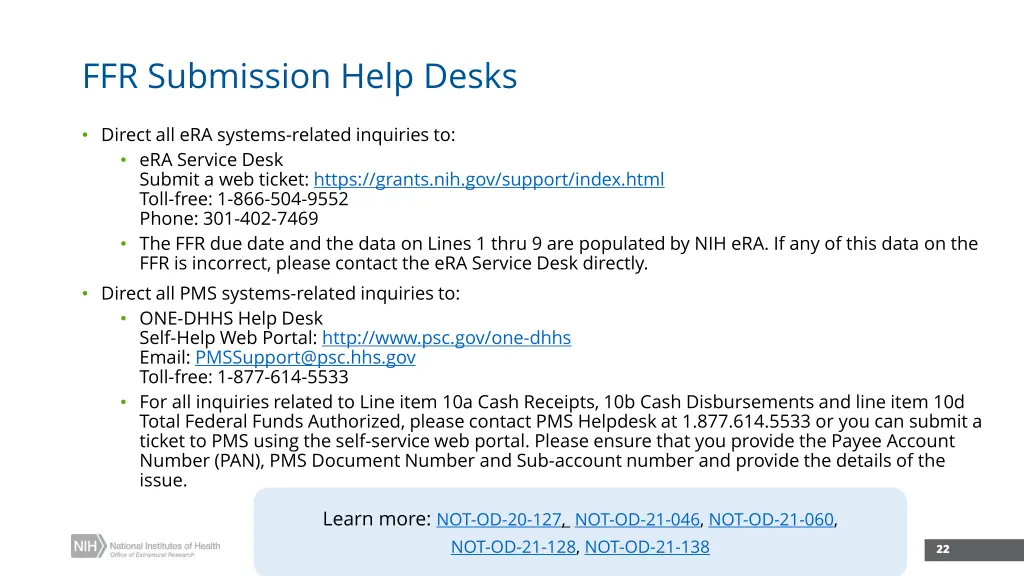 ffr submission help desks