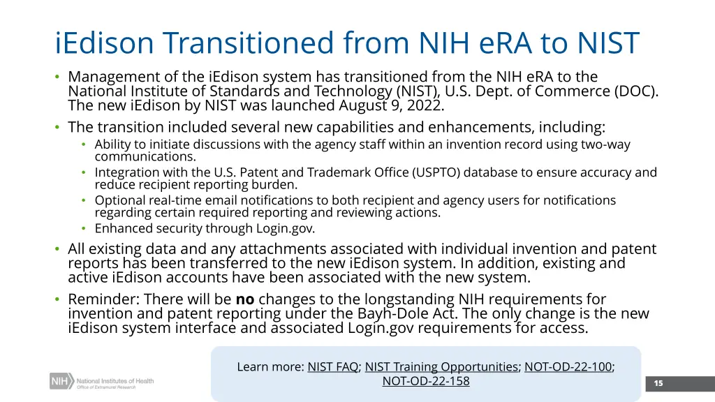 iedison transitioned from nih era to nist