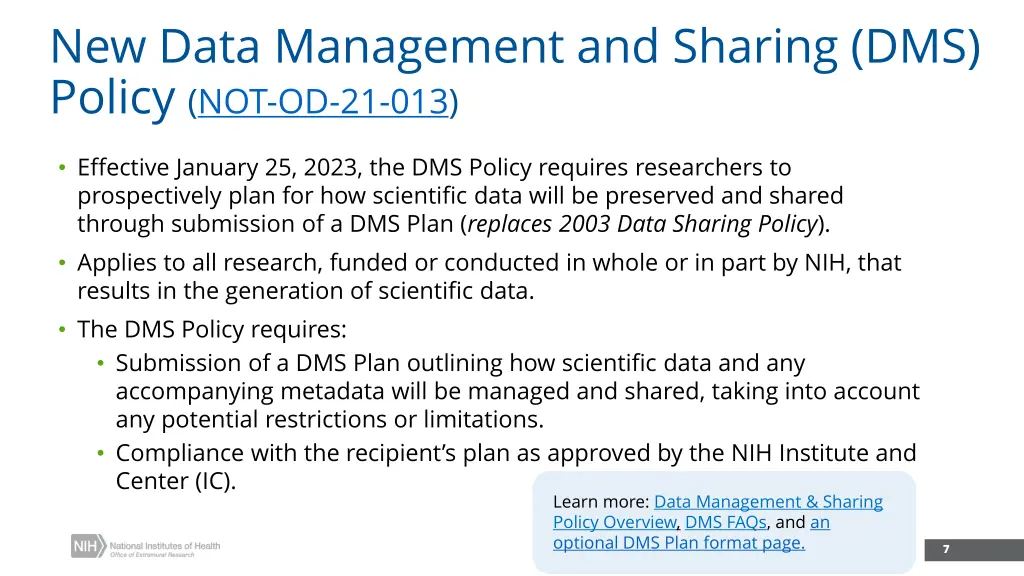 new data management and sharing dms policy