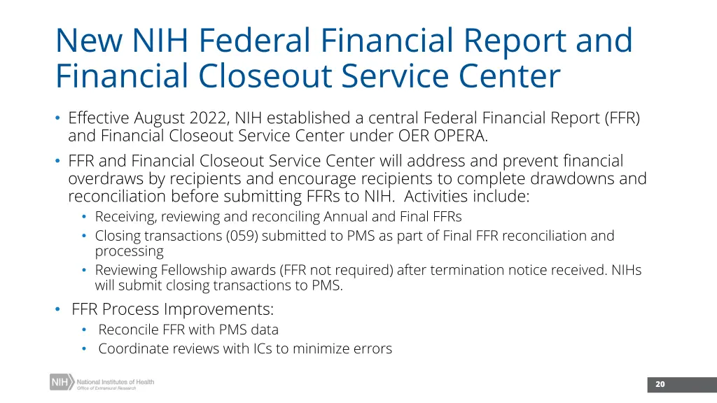 new nih federal financial report and financial