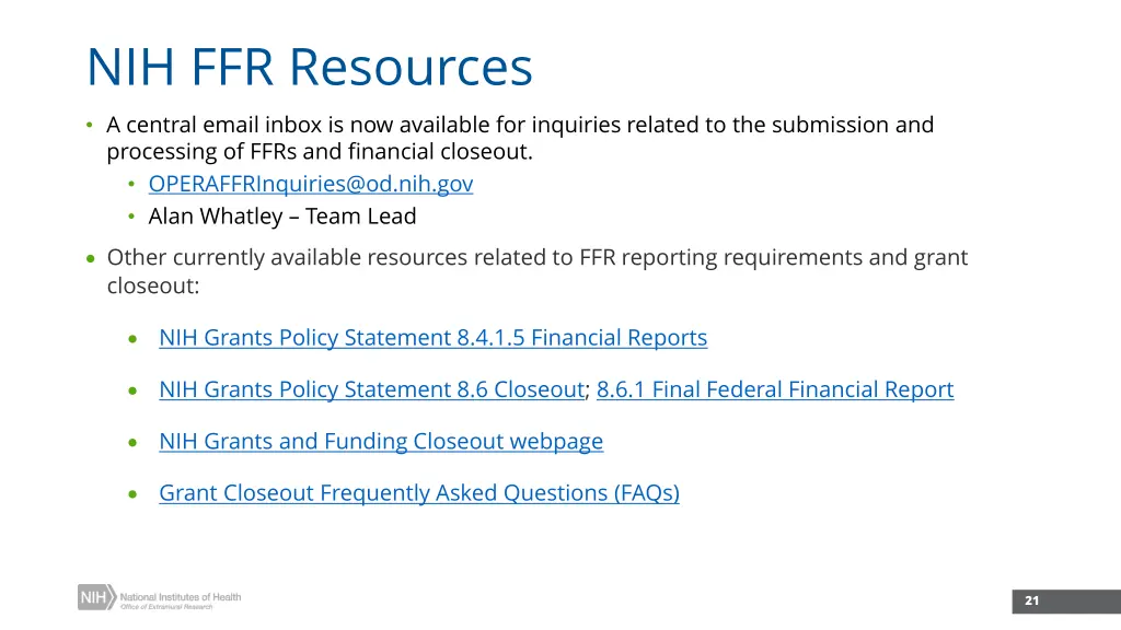 nih ffr resources a central email inbox