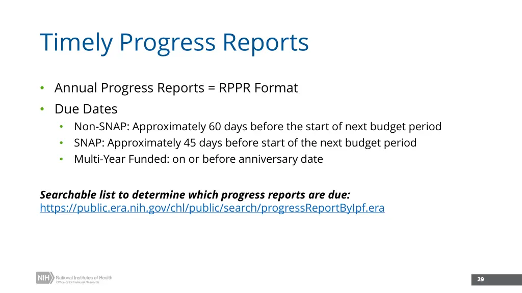 timely progress reports