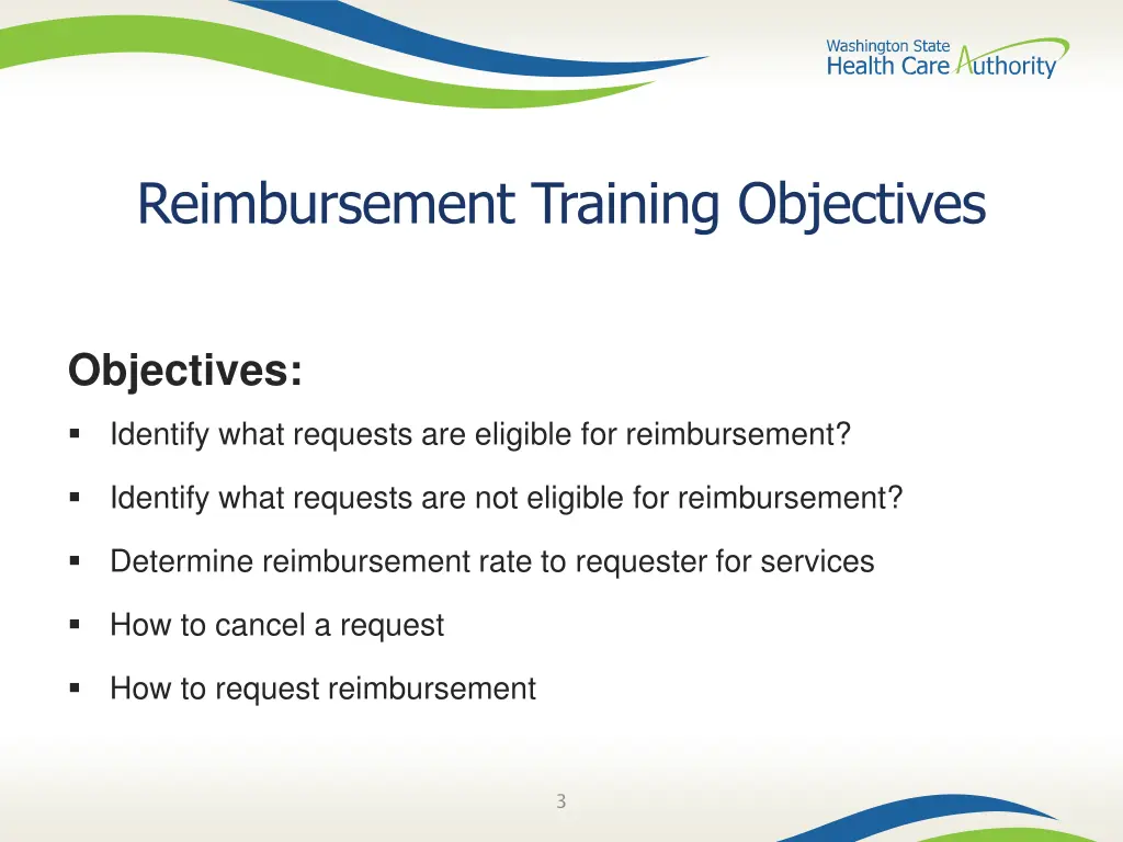 reimbursement training objectives