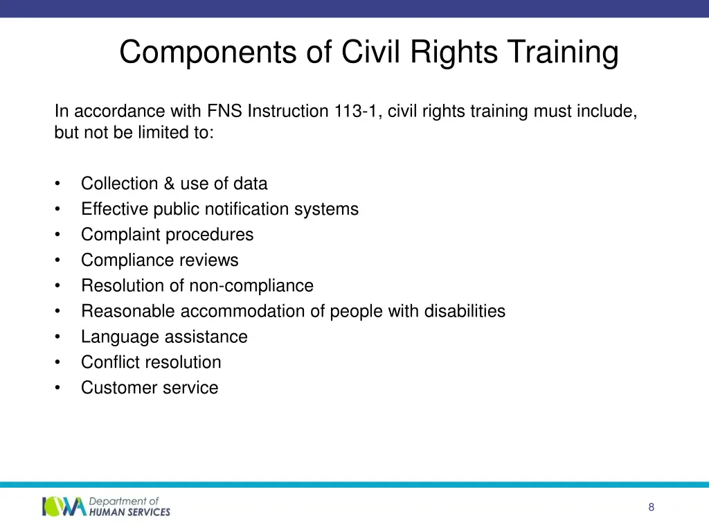 components of civil rights training