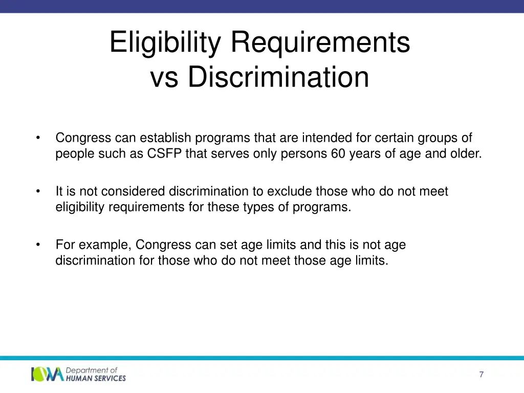 eligibility requirements vs discrimination