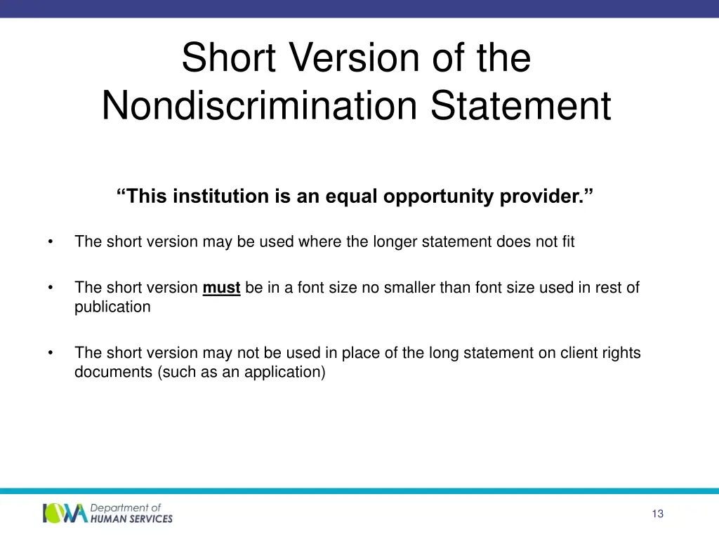 short version of the nondiscrimination statement