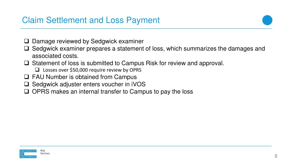 claim settlement and loss payment