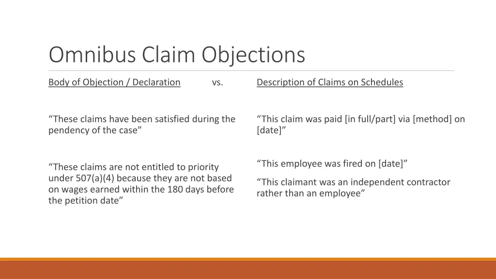 omnibus claim objections