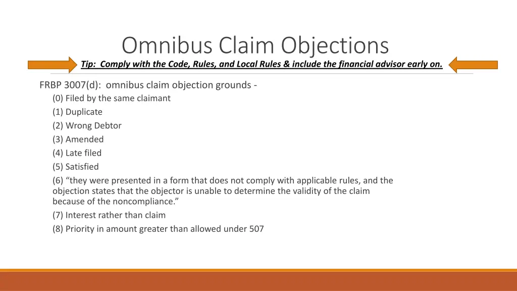 omnibus claim objections tip comply with the code