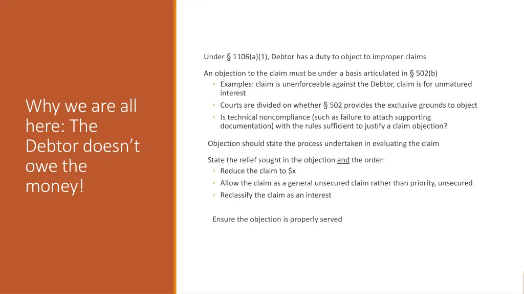 under 1106 a 1 debtor has a duty to object