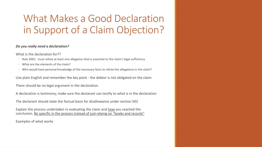 what makes a good declaration in support