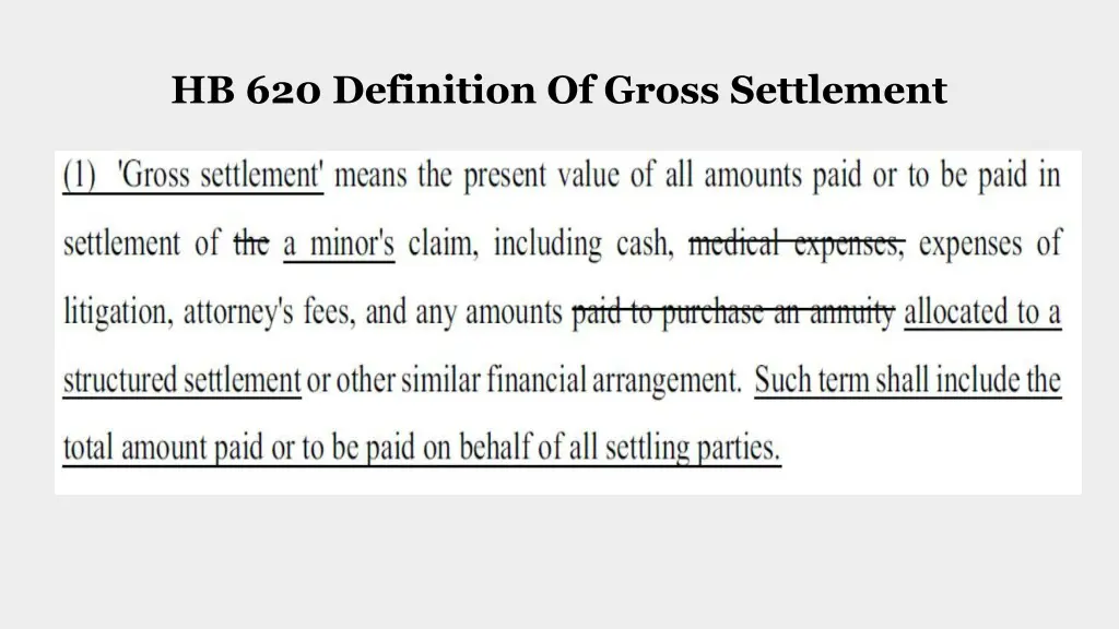 hb 620 definition of gross settlement