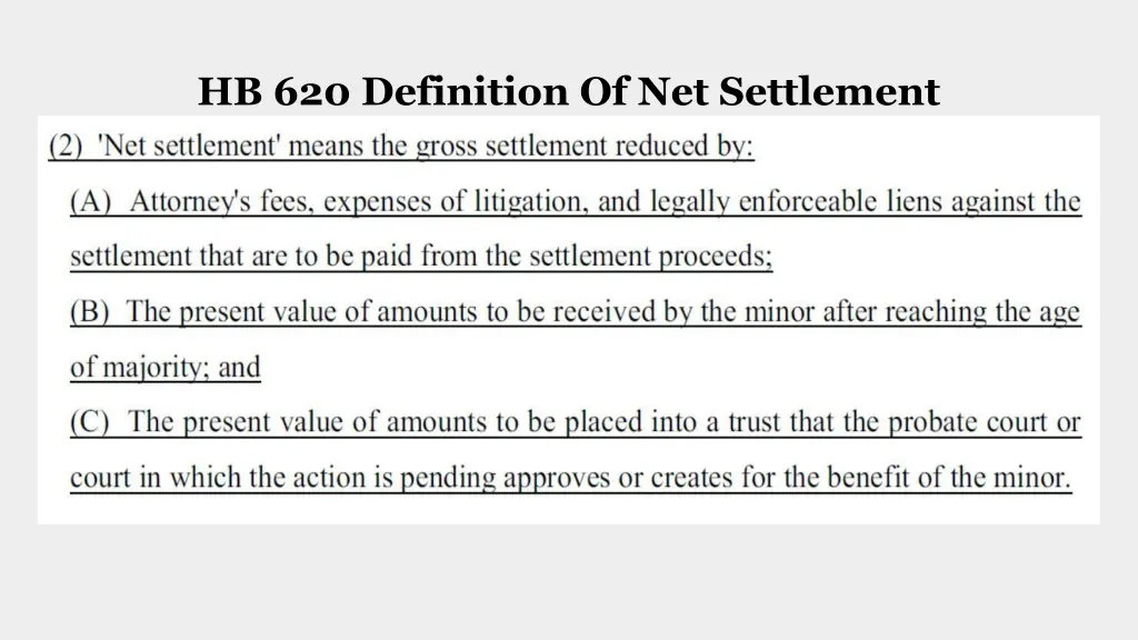 hb 620 definition of net settlement