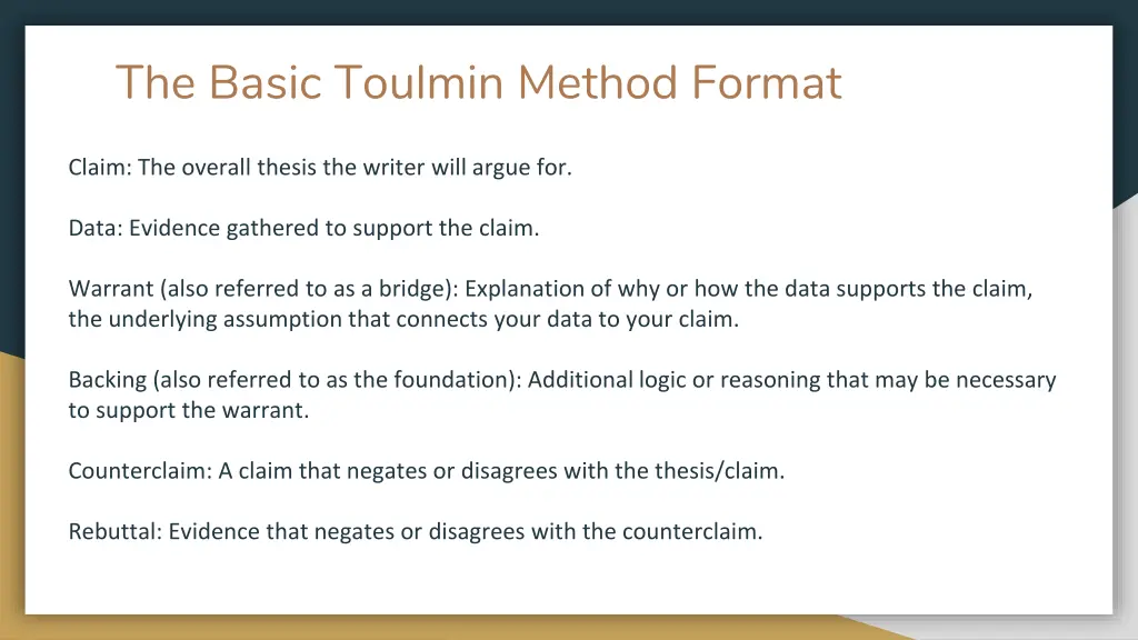 the basic toulmin method format