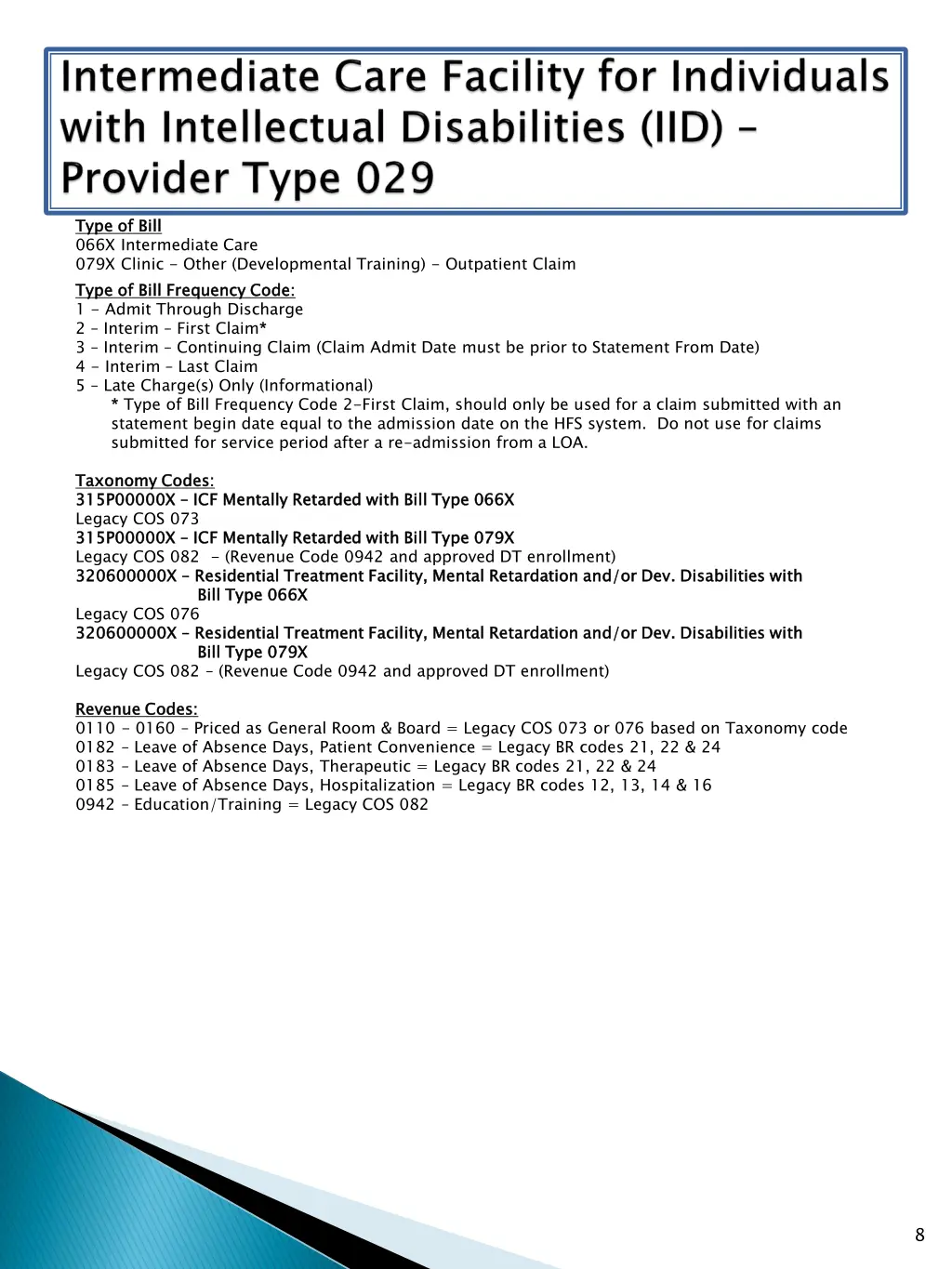 type of bill 066x intermediate care 079x clinic