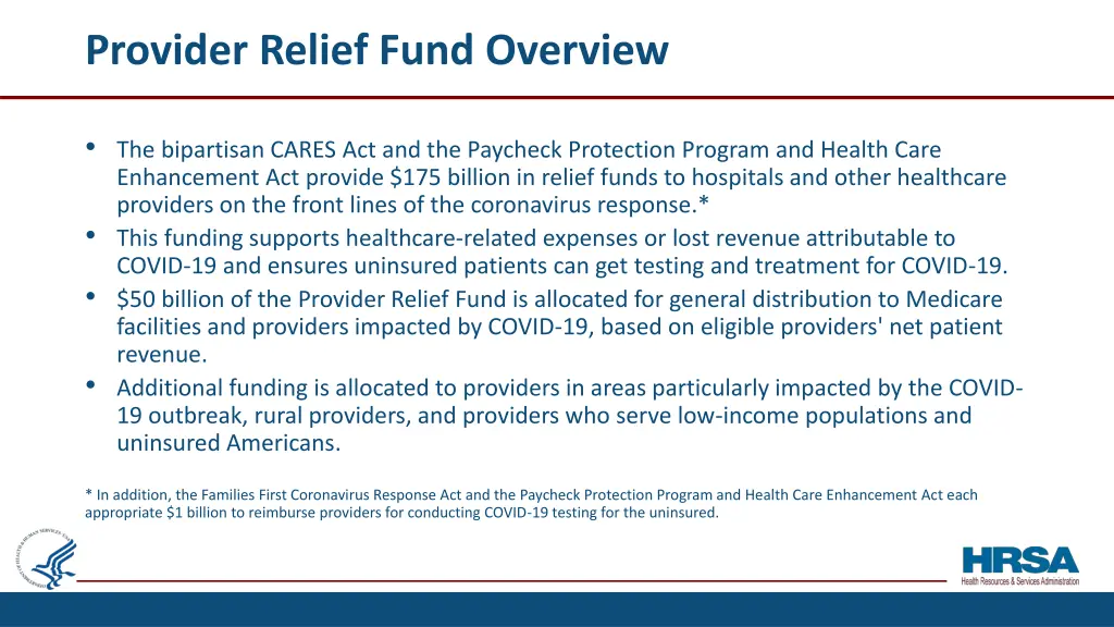 provider relief fund overview