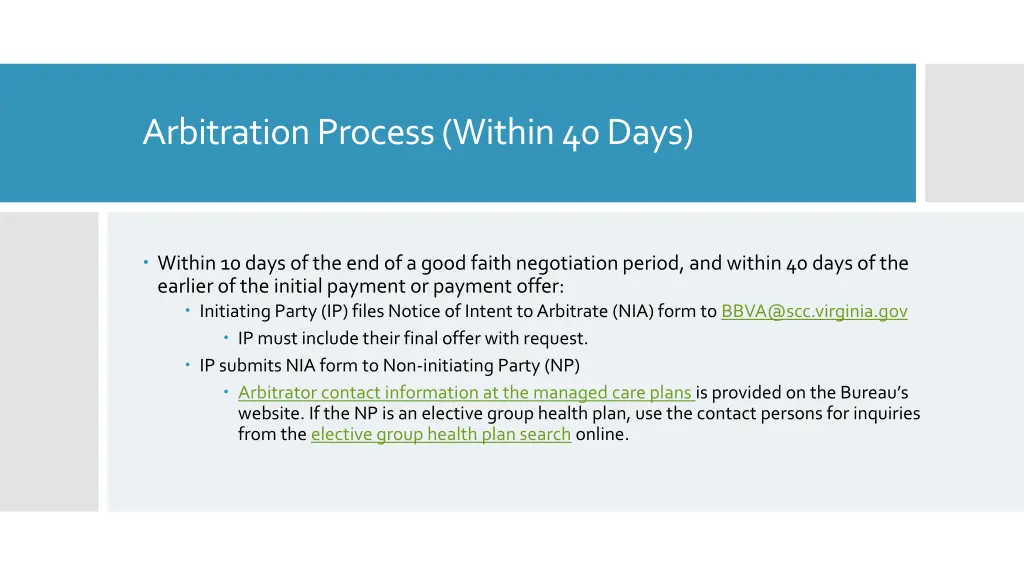 arbitration process within 40 days