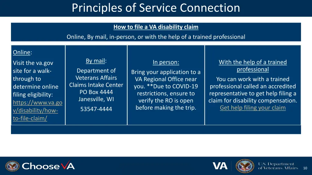 principles of service connection 10