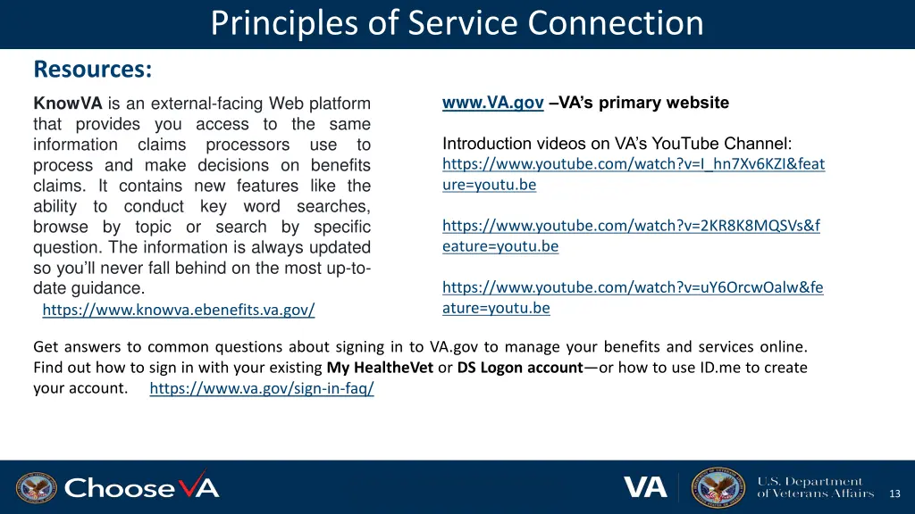 principles of service connection 13