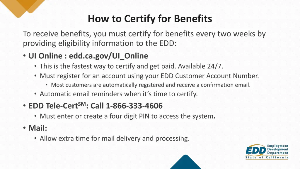 how to certify for benefits