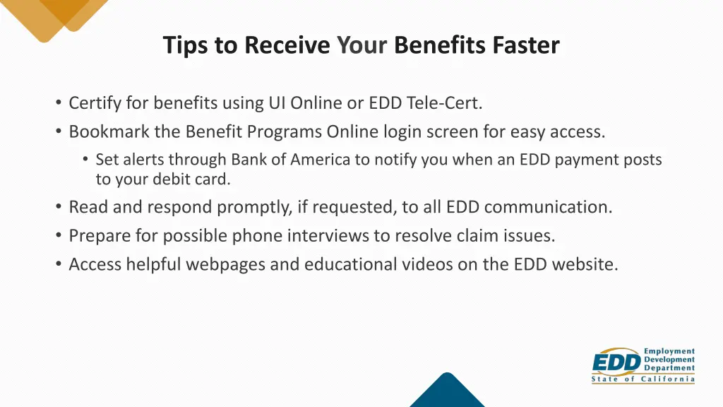 tips to receive your benefits faster