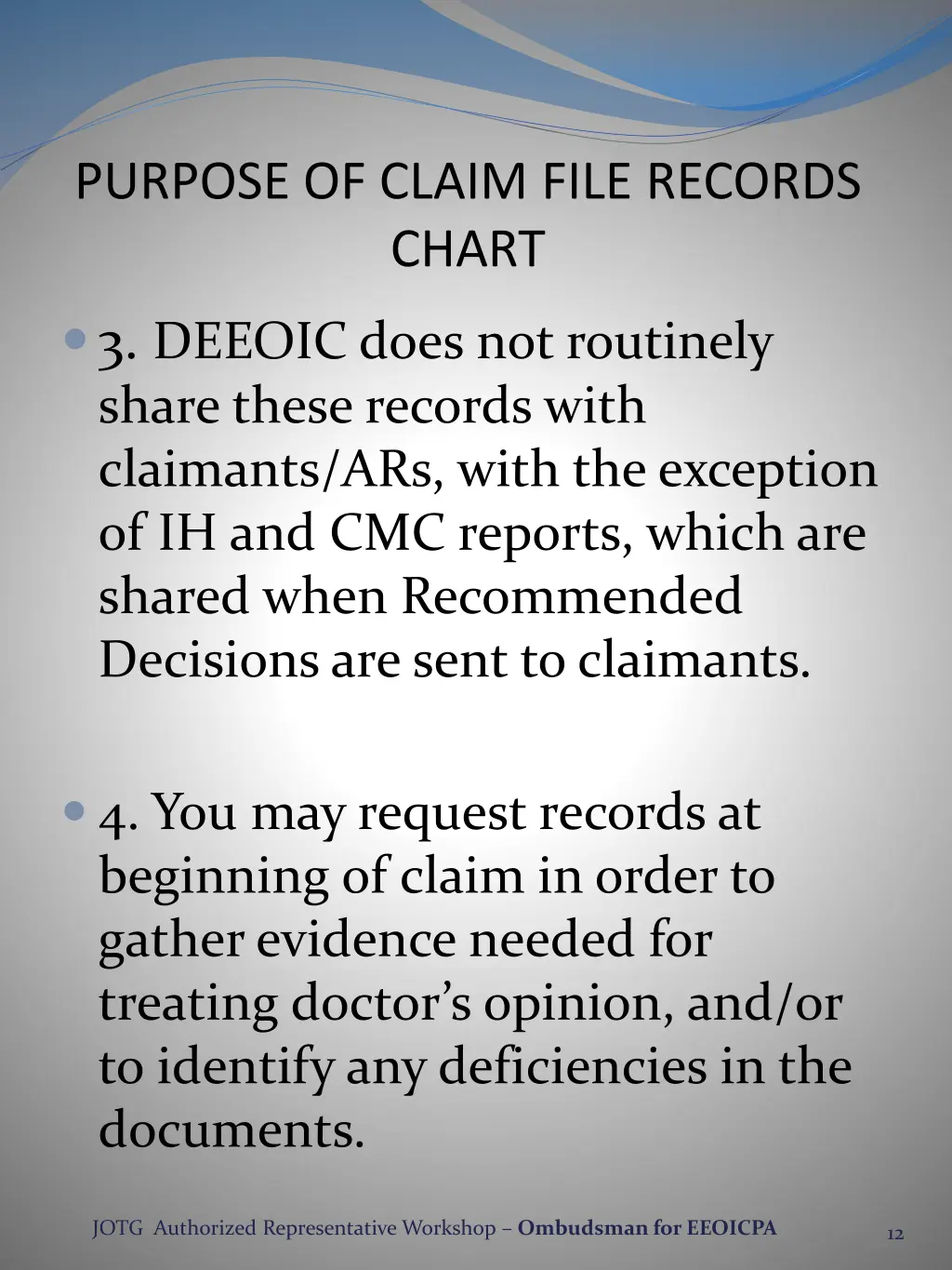 purpose of claim file records chart 1