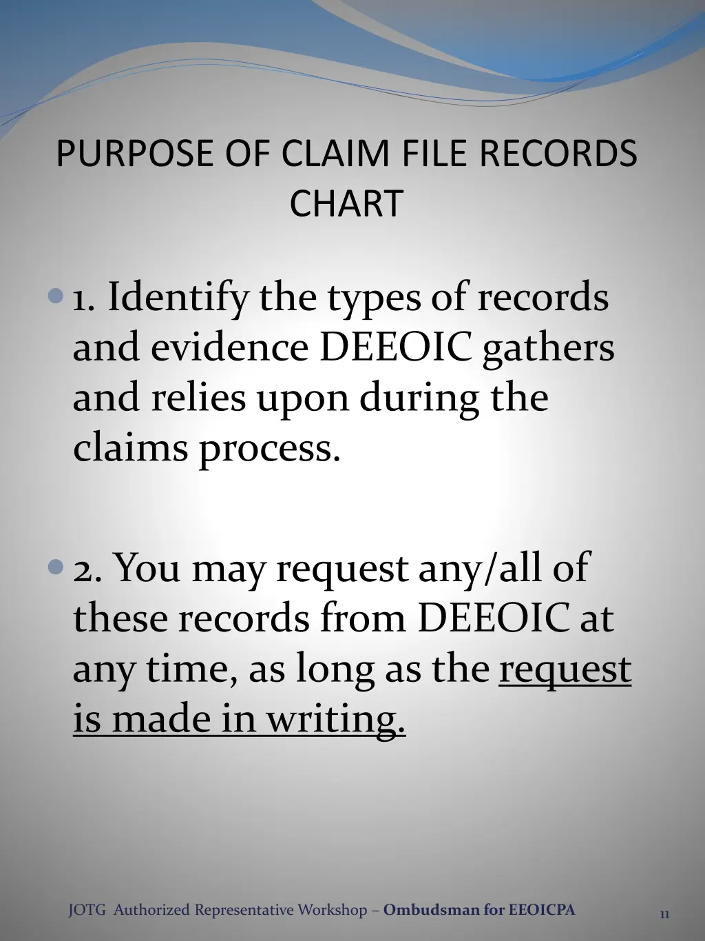 purpose of claim file records chart