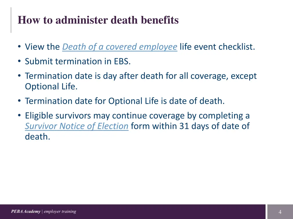 how to administer death benefits