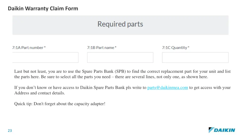 daikin warranty claim form 14