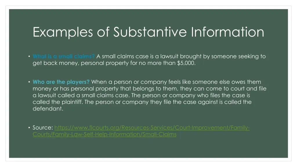 examples of substantive information