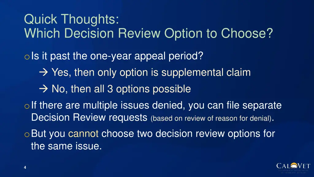 quick thoughts which decision review option