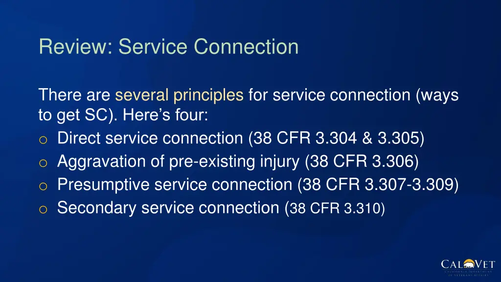 review service connection