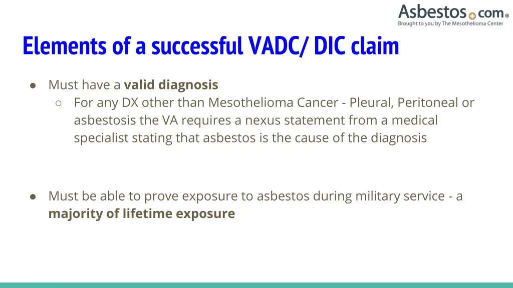 elements of a successful vadc dic claim