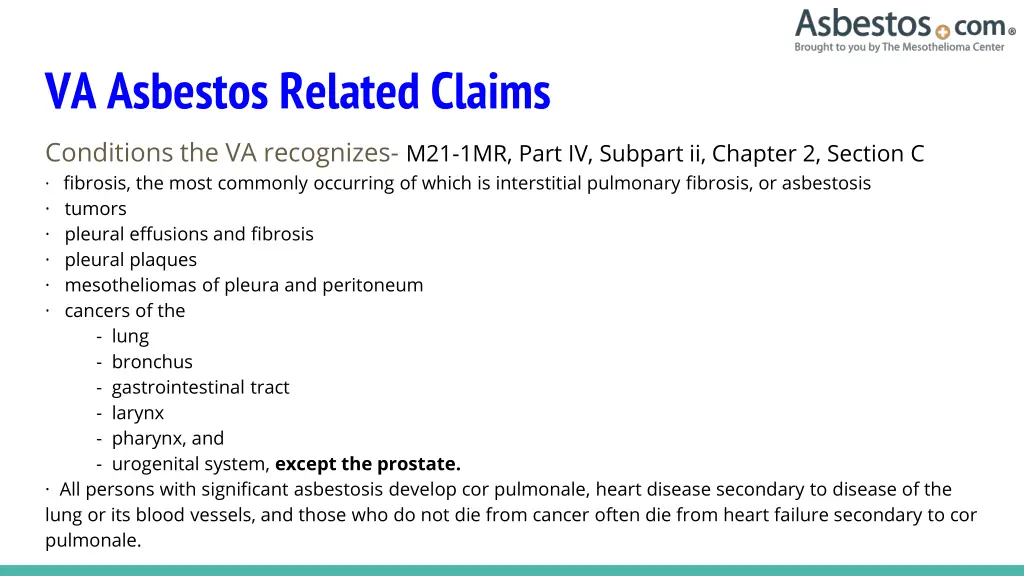 va asbestos related claims conditions