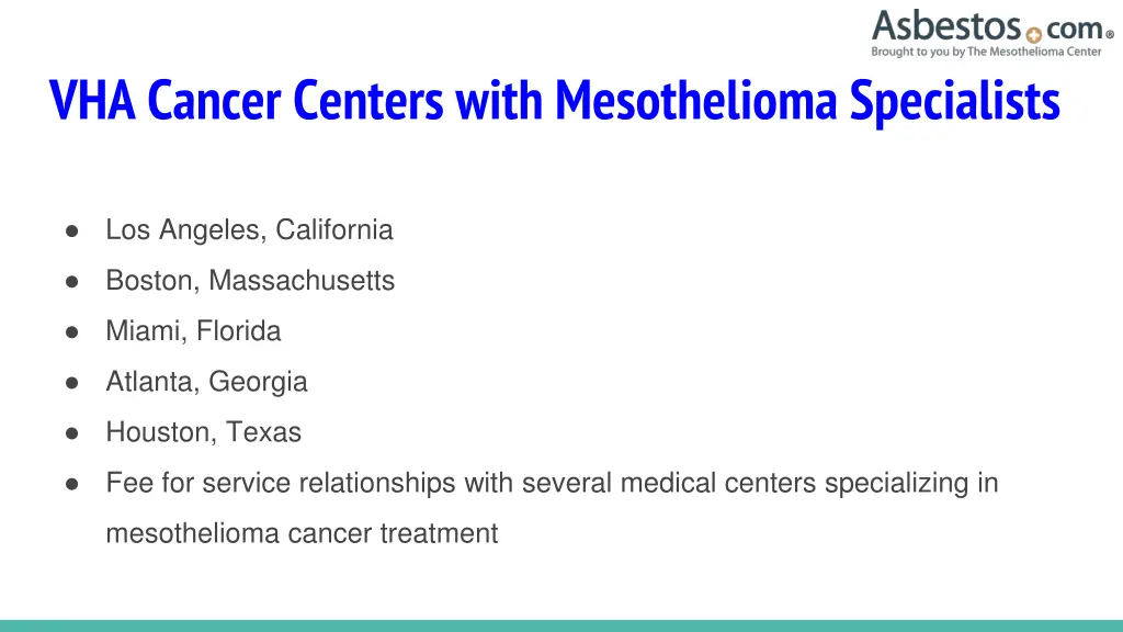 vha cancer centers with mesothelioma specialists