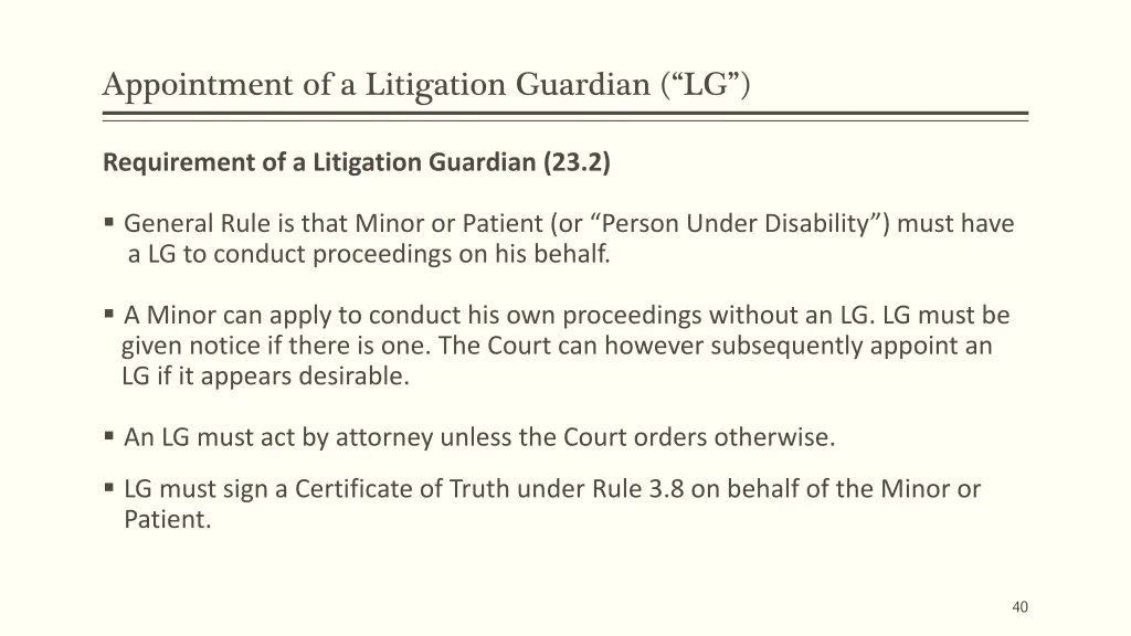 appointment of a litigation guardian lg